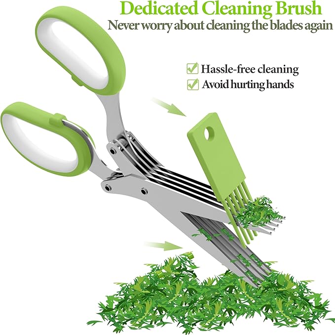 2025 Upgraded Herb Scissors, Effortless Herb Shears Cutter Tool with Sharp Stainless Steel Blades for Fresh Herbs, Must-Have Kitchen & Cooking Gadget, Green