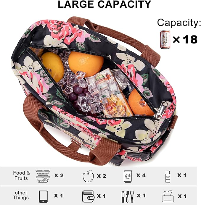 Weitars Lunch Bag for Women,Leak Proof Lunch Box for Work,Insulated Large Lunch Tote Bag with Removable Shoulder Strap, Lunch Bag For Picnic Hiking