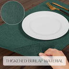 Romanstile Cloth Placemats Set of 6-12 x 18 Inch, Heat Resistant Double Layered Thickened Burlap Christmas Place Mats, Washable Linen Farmhouse Table Mats for Kitchen/Dining/Party/Outdoor, Green