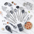 COOK WITH COLOR Silicone Cooking Utensils, Kitchen Utensil Set, Easy to Clean Silicone Kitchen Utensils, Cooking Utensils for Nonstick Cookware, Kitchen Gadgets Set, 38 Piece, Gray