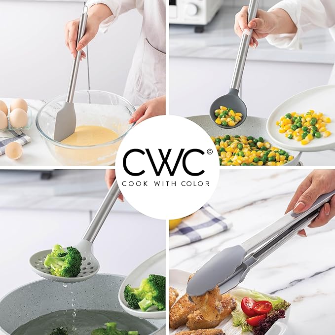 COOK WITH COLOR Silicone Cooking Utensils, Kitchen Utensil Set, Easy to Clean Silicone Kitchen Utensils, Cooking Utensils for Nonstick Cookware, Kitchen Gadgets Set, 38 Piece, Gray