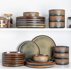 TheTerra Ceramic Dinnerware Sets for 8, 24 Pieces Porcelain Lightweight Speckled Plates and Bowls Sets, Scratch Resistant Dish Set, Oven & Microwave & Dishwasher Safe, Coca Mocha