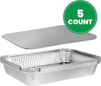 PLASTICPRO Disposable 4 LB Aluminum Takeout Tin Foil Oblong Baking Pans 12'' X 8'' X 2'' Inch With Cardboard Lids - Brownies, Bread, or Lunchbox, Pack of 5
