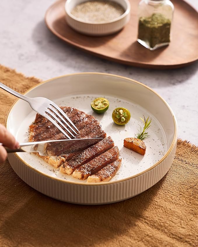 famiware Star 8.25" Pasta Bowls, Large Dinner Bowls Set of 4, Salad Bowl Plates, Shallow Bowls for Eating, White