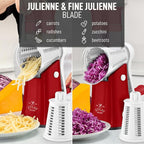 Zulay Kitchen Rotary Cheese Grater 5 Blade Cheese Shredder - Manual Hand Crank Cheese Grater With Reinforced Suction & 5 Interchangeable Drums - Easy to Use, Vegetable Chopper Round Mandoline Slicer