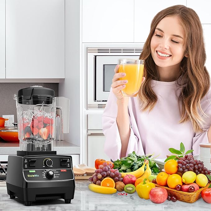 Professional Smoothie Blender, Countertop Blender, Commercial Blender 2200W High Power with 68oz Pitcher, Smart Timer, blenders for kitchen for smoothies, ice, Soup, fish, Dessert With 1 Juice Glass