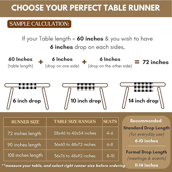 Native Fab Table Runner Buffalo Check Plaid 100% Cotton - 13x90 Inches Kitchen Dining Table Decoration for Indoor Outdoor Farmhouse Home Party Decor - Beige and White