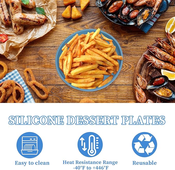 3pcs Silicone Dessert Plates, Reusable 6 Inch Appetizer Plates for Snacks, Sweets, Salads & More