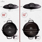 Cuisinel Cast Iron Skillet + Cast Iron Lid Set - 10+12"-Inch Dual Handle Frying Pans + Pan Scraper + Silicone Handle Covers - Preseasoned Indoor/Outdoor, Grill, Stovetop, Induction, Oven Cookware
