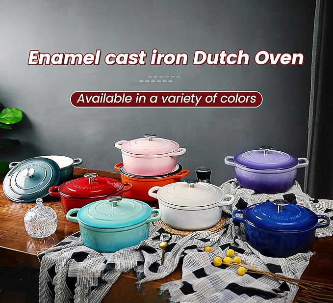 Enameled Cast Iron Duch Oven, 5.5 Quart Round Dutch Ovens Pot with Lid, Dual Handle for Bread Baking, Purple