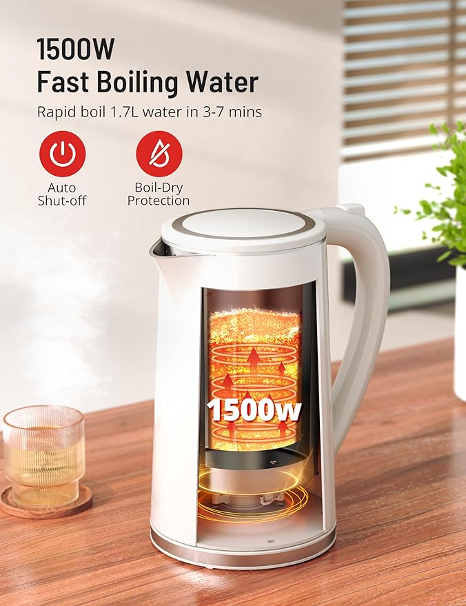 Electric Kettle Temperature Control, PARIS RHÔNE 1.7L Electric Kettle, 4H Keep Warm Water Boiler with 6 Presets, LED Screen Electric Kettles for Boiling Water, Boil-Dry Protection, BPA Free