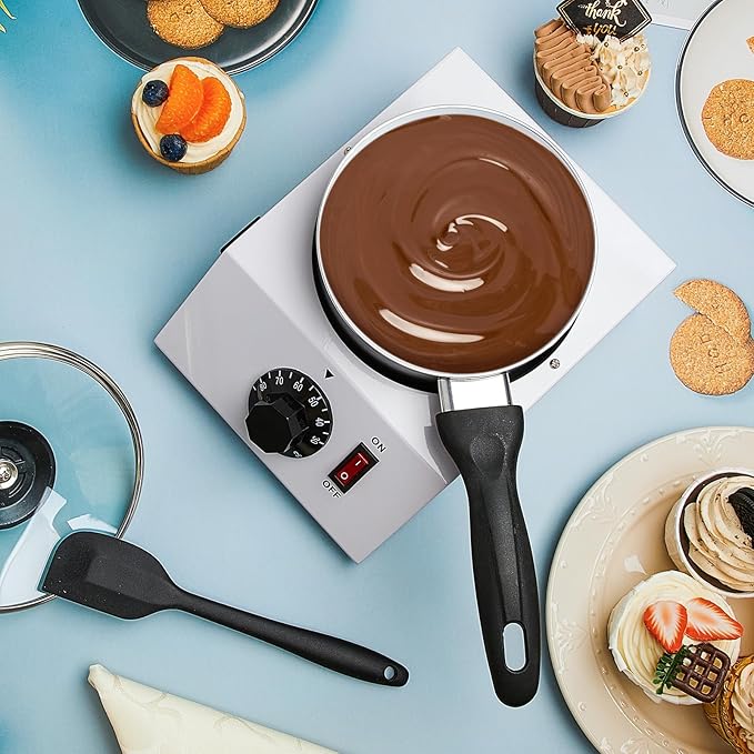 ROCEEI 1 Set Chocolate Boiler Electric Heating Chocolate Melting Tempering Machine with 1 Silicone Spatula Boiler for Melting for Candy(Single Pot)