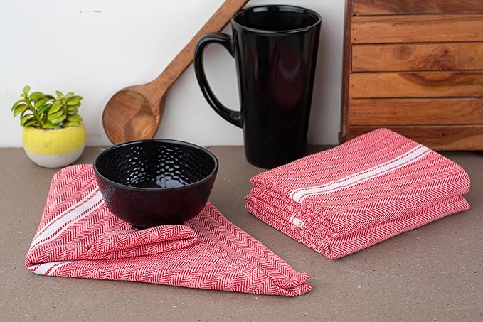 LANE LINEN Kitchen Towels Set - 100% Pure Cotton Dish Towels for Kitchen, Super Absorbent Kitchen Hand Towel, Tea Towels, Soft & Durable Dish Cloths, Pack of 6 – 14”x25”, Red