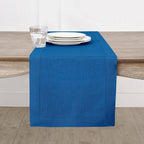 Solino Home Linen Indigo Blue Table Runner 72 Inches Long - 100% Pure Linen Hemstitch Table Runner 14 x 72 Inch for Dresser, Dining, Summer, Fall, Autumn, Halloween - Classic Hemstitch