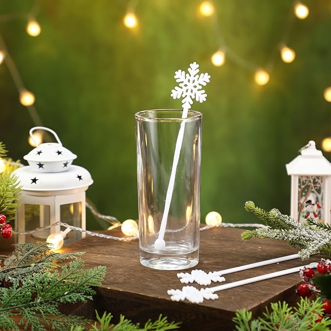 30 Pcs Christmas Drink Stirrers Xmas Stir Stick Holiday Coffee Swizzle Stick Reusable Plastic Hot Cocoa Bar Chocolate Decoration Cocktail Mixer(Snowflake,White)