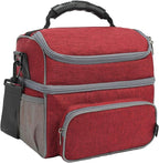 FlowFly Double Layer Cooler Insulated Lunch Bag Adult Lunch Box Large Tote Bag for Men, Women, With Adjustable Strap,Front Pocket and Dual Large Mesh Side Pockets