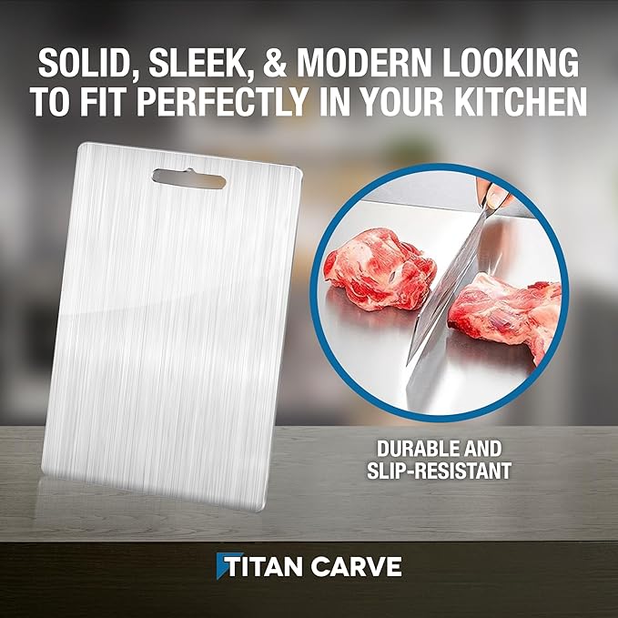 Titan Carve Titanium Cutting Board | Double-Sided Metal Titan Carve Cutting Board for Kitchen Chopping Board Dishwasher Safe, Rustproof & Durable for Meat & Vegetables | 13.4 x 9 Inches