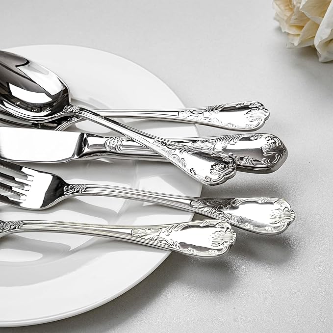 20-piece Silverware Set for 4, 18/10 Stainless Steel Flatware Set, Fine Silverware Set, Serving Utensil Sets, Finely Polished and Dishwasher Safe, Royaok