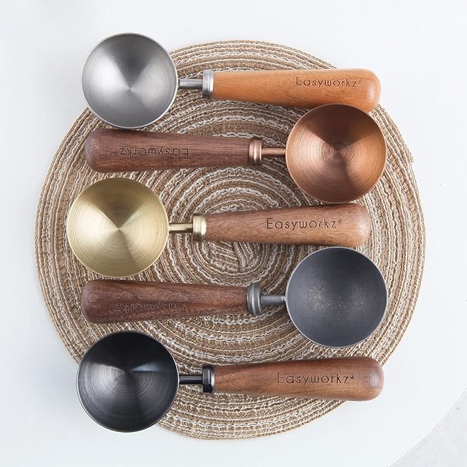 Easyworkz Retro Stainless Steel Coffee Spoon With Black Walnut Handle,10g - Measuring Spoon (Rose gold)