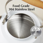 ROCKURWOK Tea Kettle, Tea Pot with Cool Touch Ergonomic Handle, Teapot Food Grade Stainless Steel, Tea Kettle Stovetop, Kettle Teapot, Whistling Tea Kettle, Small Tea Pot, 1.6 Quart (White)