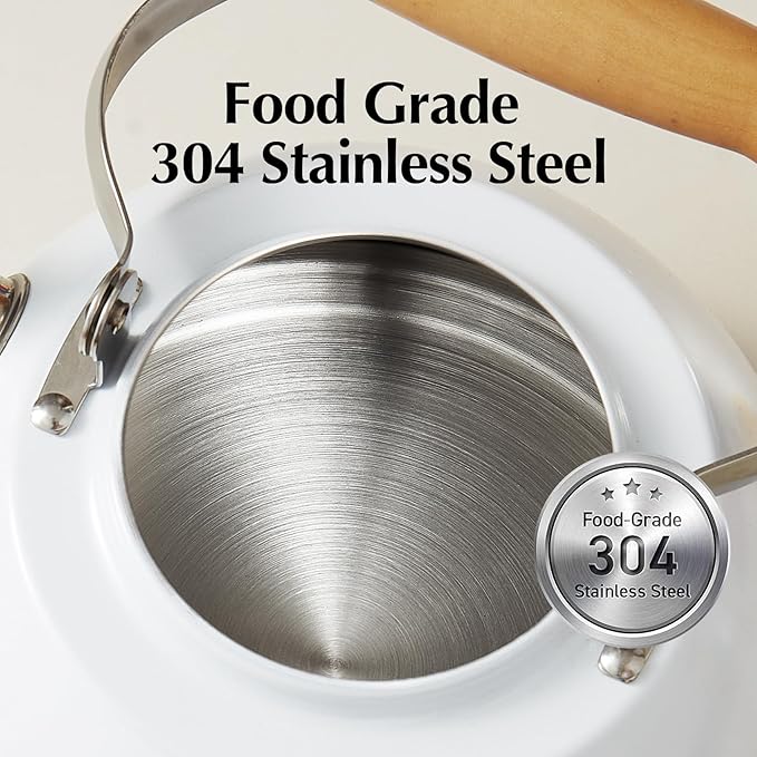 ROCKURWOK Tea Kettle, Tea Pot with Cool Touch Ergonomic Handle, Teapot Food Grade Stainless Steel, Tea Kettle Stovetop, Kettle Teapot, Whistling Tea Kettle, Tea Pot, 2.7 Quart (White)