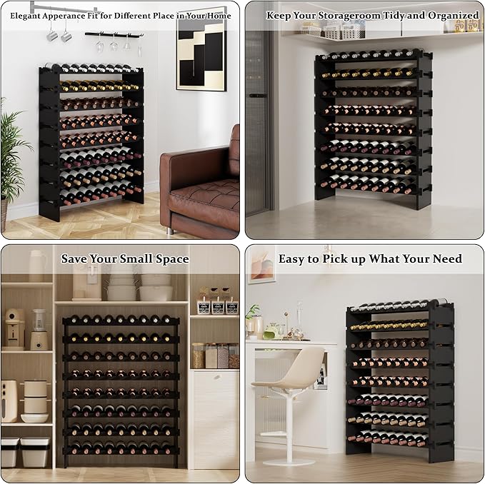Bambloom Wine Rack Freestanding Floor, Stackable Wine Bottle Storage, Wooden Free Standing Wine Stand Organizer for Kitchen,Cellar. 36 Bottles Wine Holder Display Shelves for Champagne (Black)