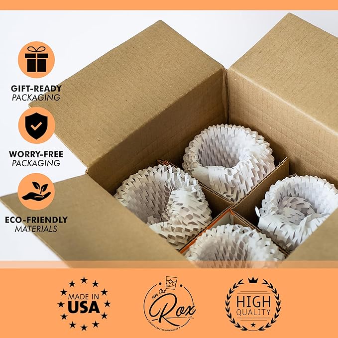 On The Rox Drinks [H-Monogram] - 4 Piece Set of 11 Ounce Engraved Heavy Base Rocks Whiskey Bourbon Glasses Elegant Glass-Multi-Purpose Beverage-Rocks Glass- Ideal Gift for any Occasion