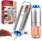 BoAn Gravity Electric Salt and Pepper Grinder Set, Stainless Steel Electric Pepper Grinder, Refillable Spice Mill,Large Chamber,Ceramic Rotor,Adjustable Coarseness, LED for Kitchen & Gourmet Cooking