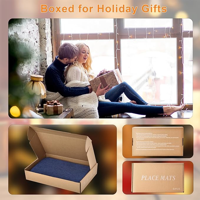 Navy Blue Cloth Placemats Set of 6 - Easy to Clean Fabric Table Placemats - Machine Washable Placemats- Heat Resistant Non-Slip Table Mats (Navy Blue, 6),