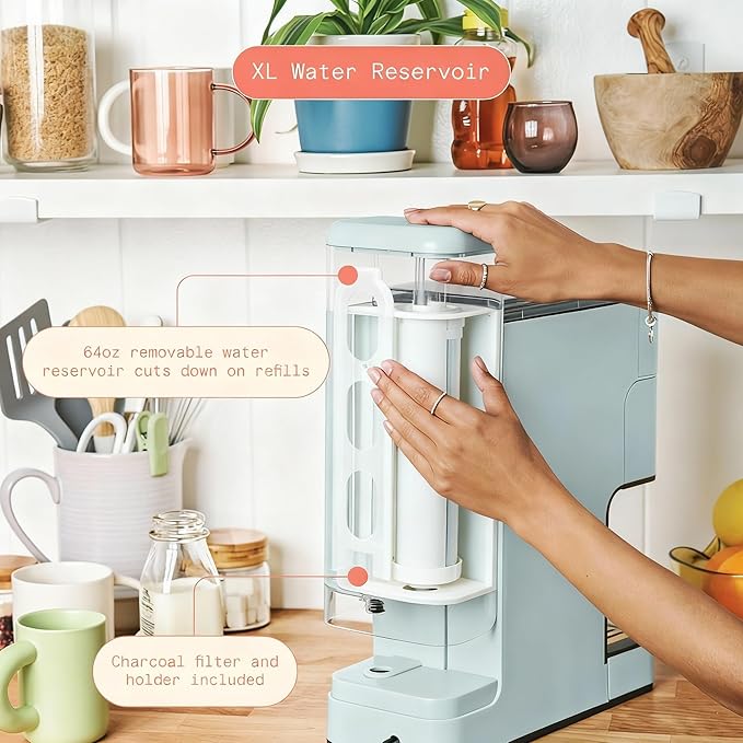 Beautiful Perfect Grind Programmable Single Serve Coffee Maker with Touch Display and Integrated Burr Grinder, Auto Coffee Strength Selection, 64oz Water Reservoir (Hydrangea)