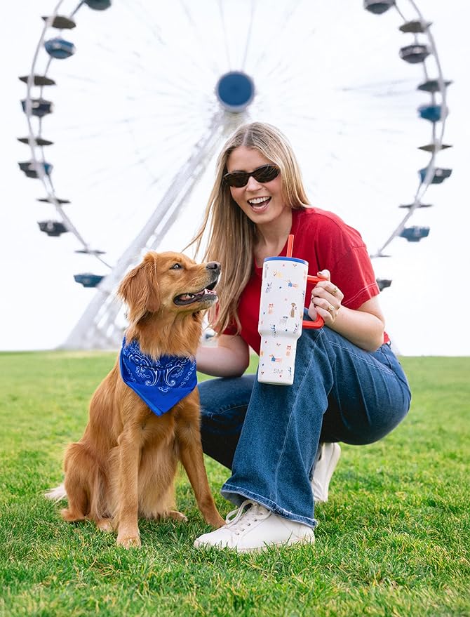 Simple Modern 4th of July 40 oz Trek Tumbler with Handle and Straw Lid | Cup Holder Friendly Insulated Stainless Steel Travel Mug | Patriotic Pets