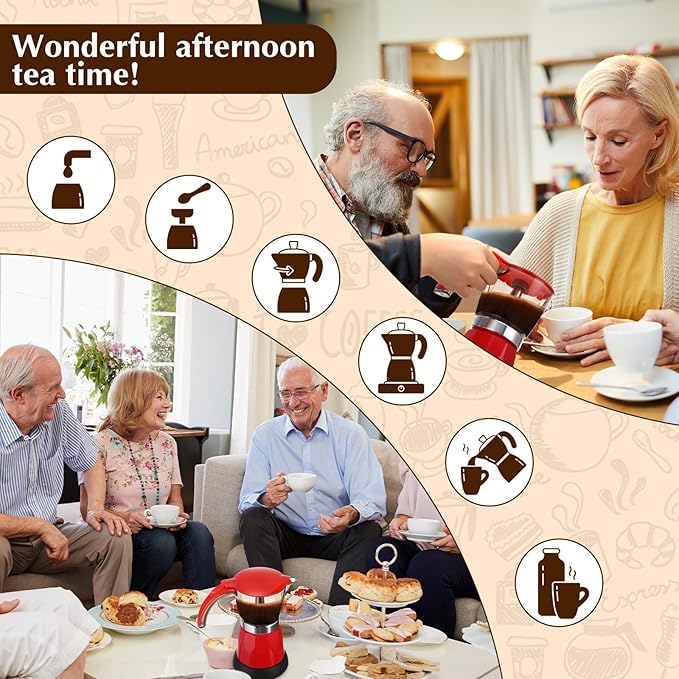 Electric Espresso Maker Transparent Coffee Maker Electric Moka Pot Portable Aluminum Espresso Machine Italian Moka Pot with Detachable Base, Coffee Gift for Women Men Home Travel(Red,6 Cup)