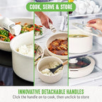 GreenLife 10 Piece Nonstick Pots & Pans Set, Detachable Handle & Stackable Cookware Set, Non Toxic PFAS-Free Skillets, Induction Kitchen Pans, Space Saving, Serving Bowls, Oven Safe, Speckled Cream