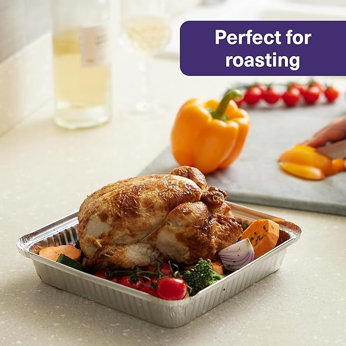 MATANA 9x9 Aluminum Pans with Lids (25 Pack) Disposable Aluminum Trays - 9" Inch Square Foil Cake Baking Pans & Food Containers with Lids