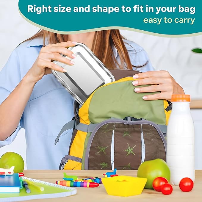 HaWare Stainless Steel Bento Box, 19oz (550ML) Leak-Proof Lunch Box for Kids Adults, Metal Food Containers for Snack Meal Sandwich, Reusable Lunch Containers with Locking Clips, Dishwasher Safe