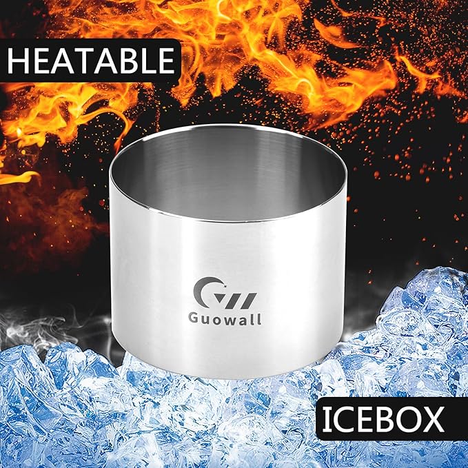 Guowall 6 pack Seamless Mousse Ring Set 3 inch Stainless Steel Round Cake Cutter Food Pastry Mold for Baking (Includes 1 Lifter, 1 Pusher and 6 Rings)