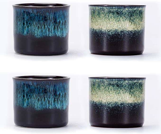 Espresso Cups Set of 2, Ceramic Espresso Cups, Expresso Shots Cups, 2.5oz Tea Cups, Demitasse Cups (4, magic outside/magic blue outside)