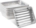PLASTICPRO 20 Pack Disposable Aluminum Grill Liners Toppers Aluminum Foil Broiler Pans Durable Ribbed Grill Drip Pans 8.5x7