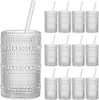 Vintage Hobnail Drinking Glasses Set of 12, 15oz Textured Tumblers - Embossed Clear Bar Glasses for Cocktails, Beer, Whiskey, Dishwasher-Safe Highball Cups for Kitchen, Juice & Mixed Drinks