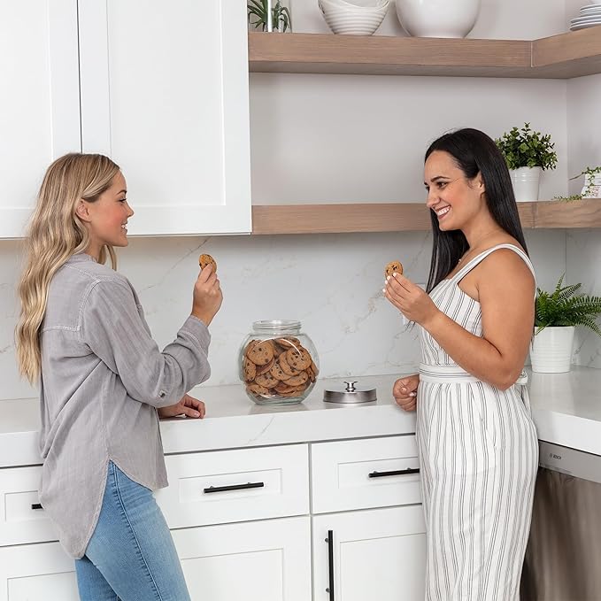 Set of 2 Large Glass Cookie Jars for Kitchen Counter + Marker & Labels - 1 Gallon Food Storage Canisters with Airtight Lids, Coin & Penny Jar for Candy Buffet, Coffee, Laundry Detergent Holder.