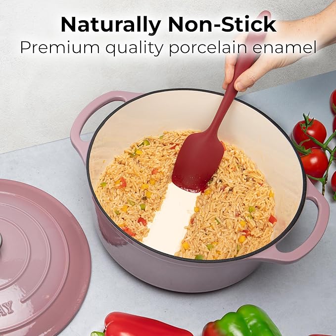 Zulay Kitchen 5 Quart Enameled Cast Iron Dutch Oven with Lid,Silicone Trivet & Heat Pad – Premium Durability & Oven Safe up to 500°F – Heavy Duty Cookware Perfect for Bread Baking, Stews, Braising & Roasting – Pink