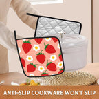 2PCS Fruit Design Strawberry Groovy Floral Pot Holder with Loop,Heat Resistant Oven Pads,Hot Pat for Kitchen Cooking Baking Food