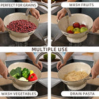 Metal Colander 2 Pack, Strainer Bowel with Handles 2Qt & 6Qt Powder Coated Solid Ring Base Heavey Duty Kitchen Drainer Basket for Pasta Veggies and Fruits,New Home Apartment Essentials (Almond Cream)