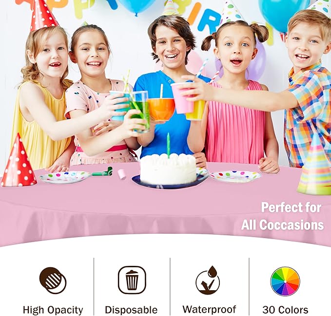 Exquisite 12-Pack Premium Plastic Tablecloth 84in. Round Table Cover - Pink