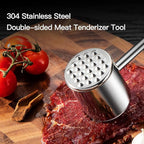 Meat Tenderizer, 304 Stainless Steel Meat Hammer with Wood Handle,Kitchen Meat Mallet for Cooking, Chicken Steak Meat Tenderizer Tool
