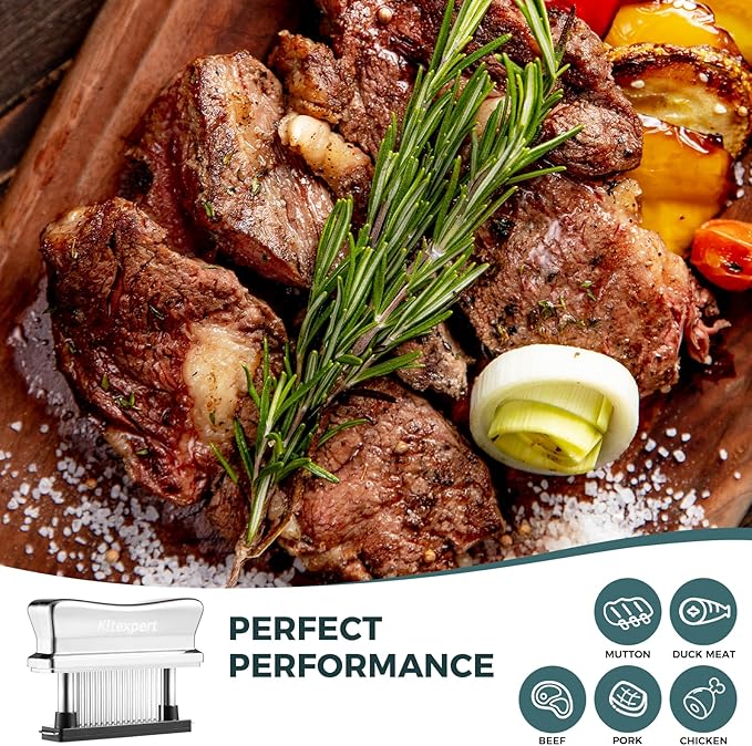 Kitexpert Meat Tenderizer Tool with 48 Ultra Sharp Stainless Steel Blades, Heavy Duty Design with Detachable Base for Easy Cleaning, Perfect for Tenderizing Chicken, Steak