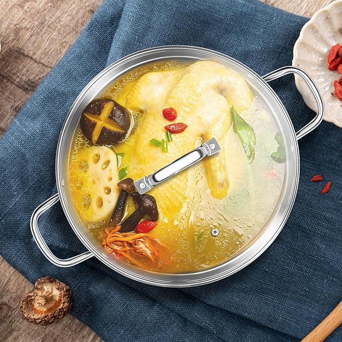 Homikit 16 Quart Stainless Steel Stock Pot, Large Sauce Soup Pot with Lid & Handles, Heavy Duty Cookware for Canning Steaming Simmering, Induction Stockpot Compatible All Cooktops, Dishwasher Safe