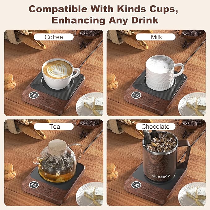 Coffee Mug Warmer for Desk, Electric 36W Coffee Cup Warmer with Auto Shut Off/Timer for Office Home, Smart Coffee Cup Mug Heater for Warming and Heating Beverage,Candle,Tea,Coffee Gifts,Wood
