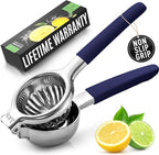 Zulay Lemon Squeezer Stainless Steel with Premium Heavy Duty Solid Metal Squeezer Bowl and Food Grade Silicone Handles - Large Manual Citrus Press Juicer and Lime Squeezer Stainless Steel (Navy)