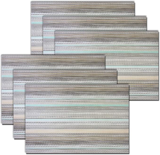 PIGCHCY Stylish Placemats for Dining Table Set of 6, Thicker and Tighter Cross-Woven Placemat Non-Slip Vinyl Washable Table Mats (Multi Teal)
